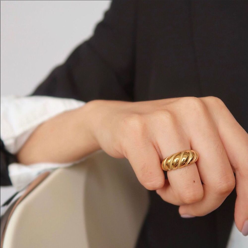 18K Gold Plated Croissant Statement Ring Chunky Band
